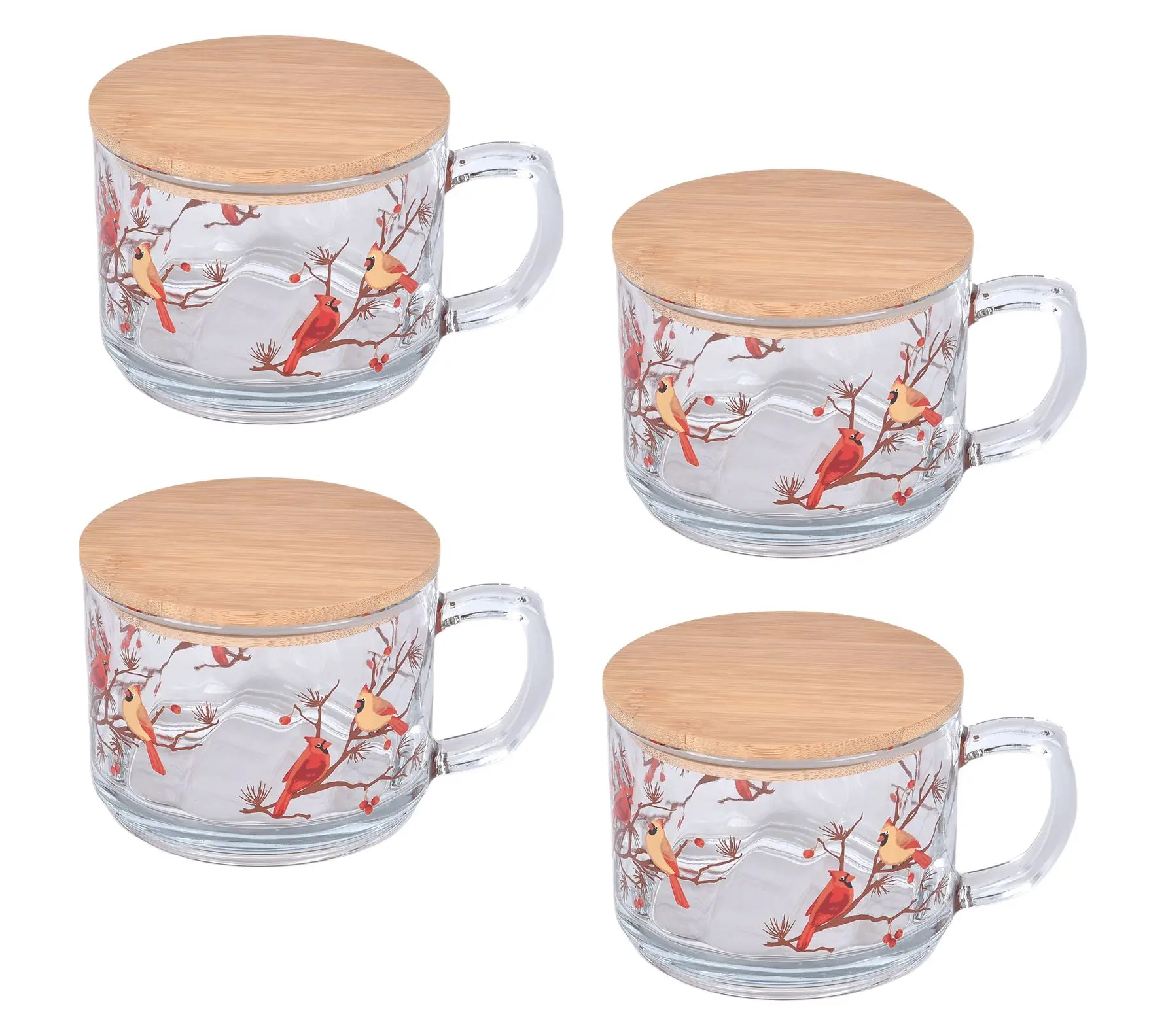 Temp-tations Seasonal Set of (4) 16-oz Glass Mugs with Lids