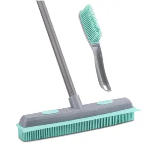 Conliwell Rubber Broom Carpet Rake for Pet Hair, Fur Remover Broom with Squeegee, Portable Detailing Lint Remover Brush (Iron Handle)