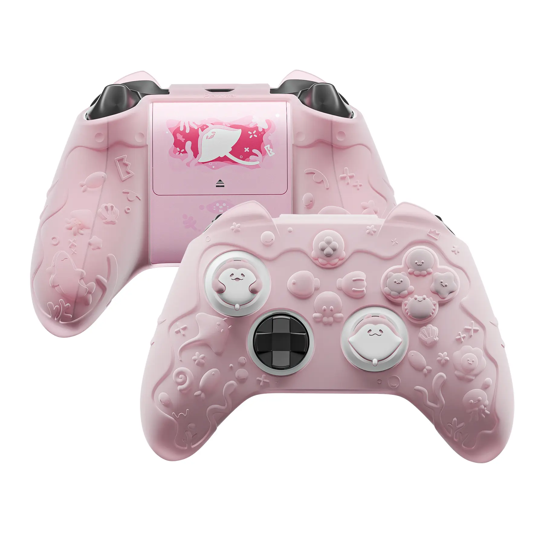 PlayVital Cute Ocean Whisper Series Silicone Cover for Xbox Series X/S Controller, Semi-Clear Silicone Skin Grip for Xbox Core Wireless Controller with Thumb Grip & Sticker - Peach Pink