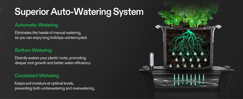 VIVOSUN 4-Pack FlexFeed Self-Watering Pots, Auto Irrigation Fabric Pot Base with Water Meter & Maintenance Window, for Use Indoors/Outdoors in Grow Tents, Greenhouses, Gardens