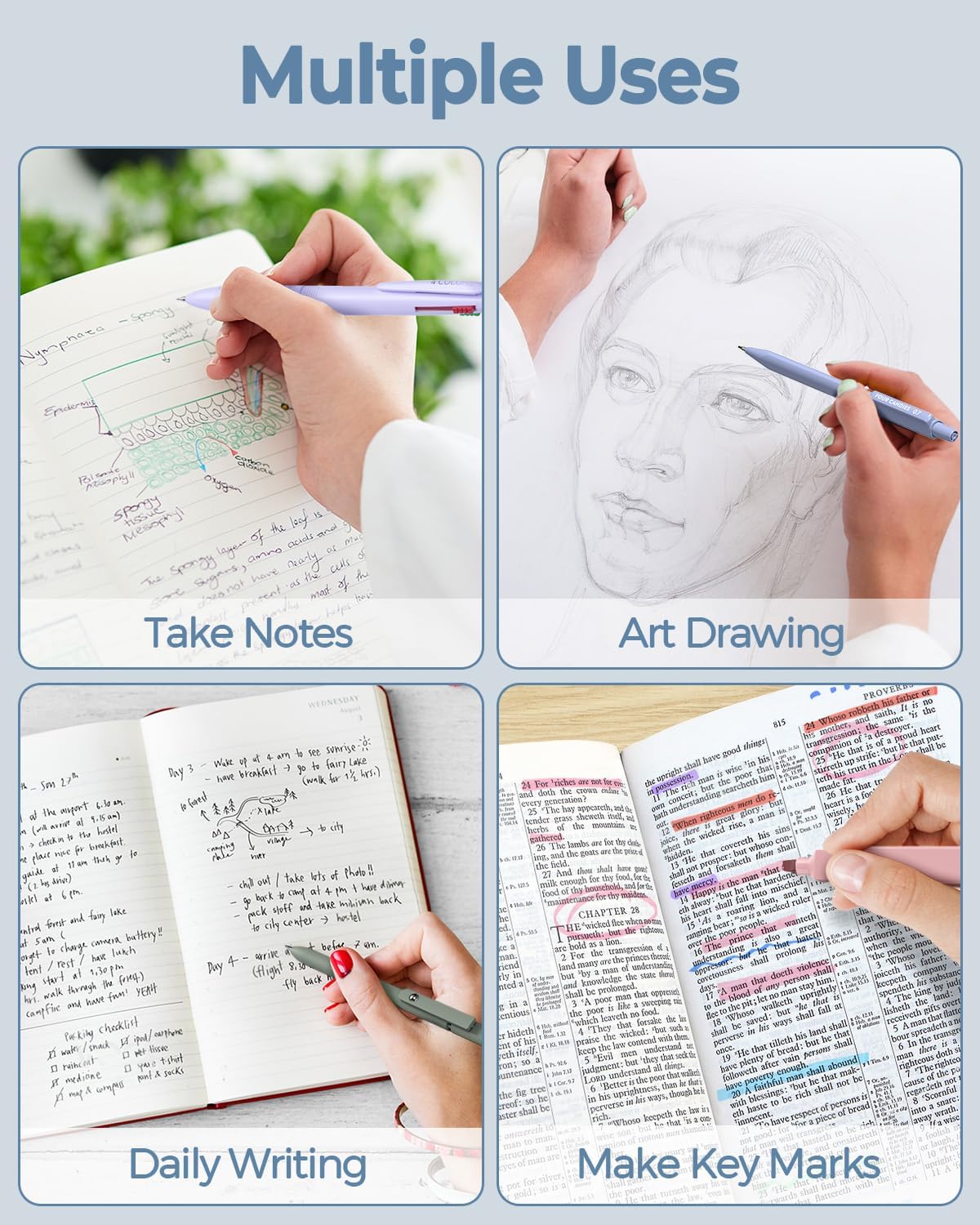 Four Candies 56/58 PCS Aesthetic School Supplies with Large Pencil Case, 6 Colored Ballpoint Pens, 12 Pastel Highlighters, 5 Black Ink Gel Pens, 9 Mechanical Pencils 0.5-2.0mm Student Essentials,girly office supplies,Writing Instruments Stationery Set