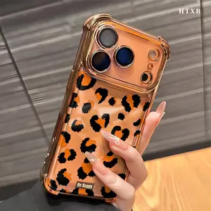 HTXB Orange Leopard Print TPE Airbag Case for iPhone 17/Air/16/15/14/13/12 Pro/12/XS Plus Max Shockproof Hybrid Design Perfect Gift