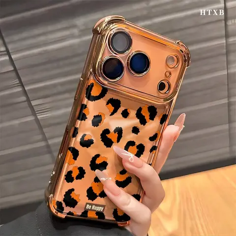 HTXB Orange Leopard Print TPE Airbag Drop Guard Smartphone Case - Hybrid Shockproof Phone Cover for iPhone 17/Air/16 Plus/16/15/14/13/12 Pro/12/XS Max, Stylish Multi-Model Cellphone Protection, Great Gift