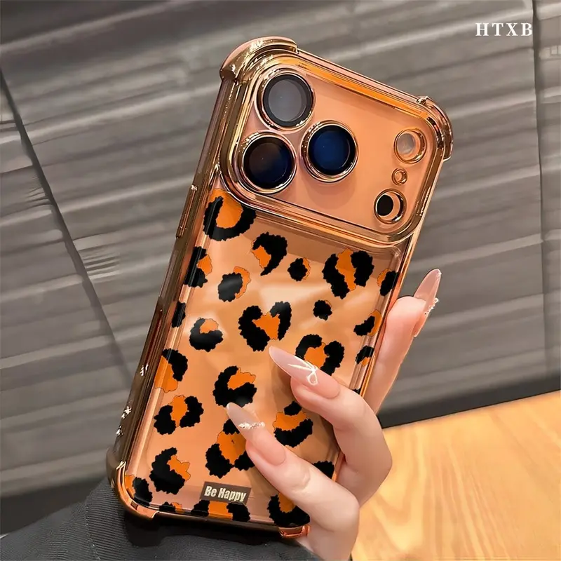HTXB Orange Leopard Print TPE Airbag Drop Guard Smartphone Case - Hybrid Shockproof Phone Cover for iPhone 17/Air/16 Plus/16/15/14/13/12 Pro/12/XS Max, Stylish Multi-Model Cellphone Protection, Great Gift