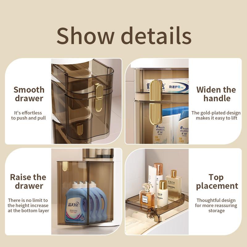 MIAOli Ultra Thin Waterproof Bathroom Locker with Wheels Small Space Floor Cabinet with Toilet Paper Holder for Bathroom Bedroom Living Room in 2/3/4 Tier Styles