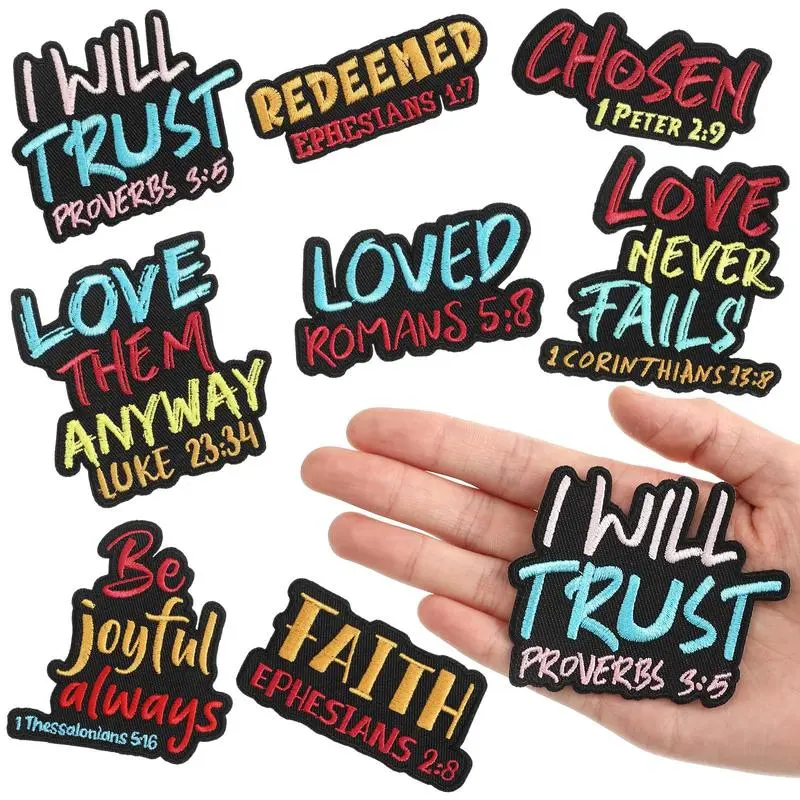 Religious Embroidery Patches, 8-Piece 3-Inch Christian Bible Verse Cotton Appliques, Geometric Iron-On & Sew-On for Jackets, Bags & DIY Craft, Custom Embroidered, Embroidery Craft, Bible Verses, Diy Crafts