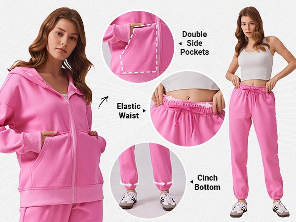 PINSPARK 2 Piece Sets for Women Fleece Sweatsuits Zip Up Hoodie Sweatshirts Drawstring Jogger Sweatpants With Pockets 2024 sportswear