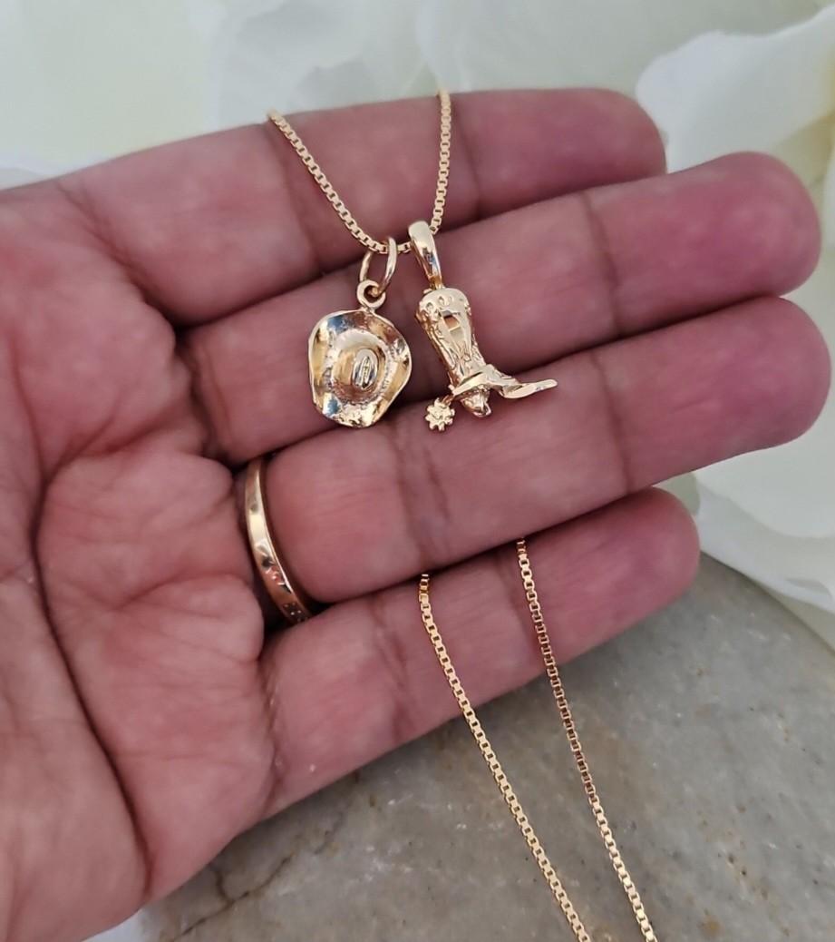 Gold Cowboy Boot and Hat Necklace for Women - Texas-Themed 14k Heavy Plated Gold Jewelry