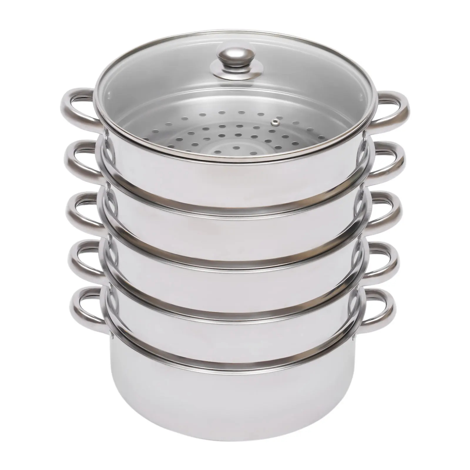 5-Tier Stainless Steel Steamer Pot with 4 Steaming Grids & 1 Cooking Pot, Stackable DIY Design for Upper Steaming & Bottom Cooking, 9.4 Inch Large Capacity Steam Cooker, Dishwasher Safe for Gas/Electric/Induction Stove, Home Kitchen