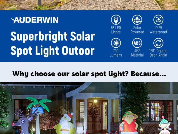 【Spring Glow Up】AUDERWIN Solar spotlights Outdoor 63 LED 3 Lighting Modes, IP65 Waterproof Lighten Yard Garden House Garage Pathway, solar lights for Christmas Decorations, Mother's Day solar walllight