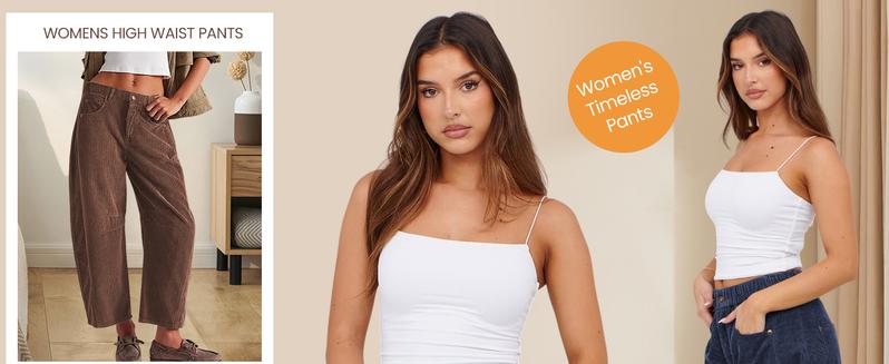 Tanming Women's Corduroy Pants Barrel Mid-Rise Elastic Waist Cord Pants Springfresh Casual Wide Leg Baggy Trouser with Pockets