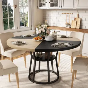 Garvee Round Dining Table for 4-6, 47.2 in Farmhouse Kitchen Table with Storage, Circle Dinner Tables for Kitchen, Dining Room, Living Room, Meeting Room, Apartment, Natural and Black