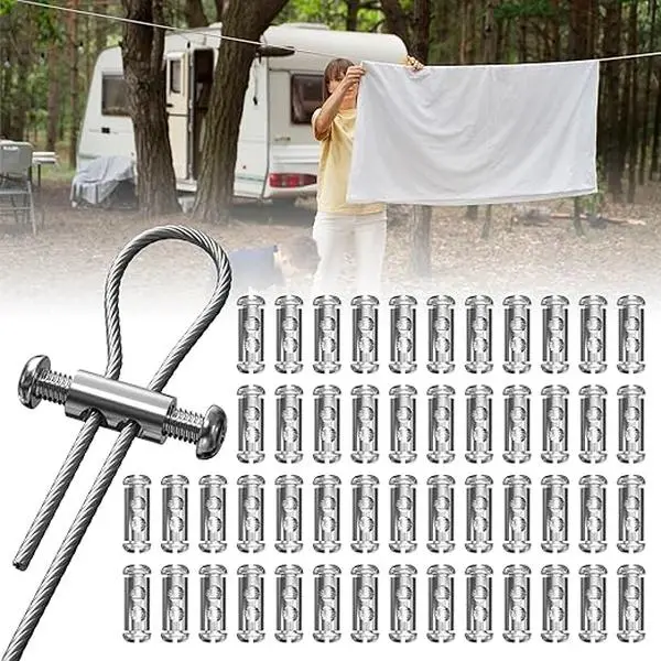 50-Pack M4 Thread Wire Rope Clips with Screws, I-Shaped Stainless Steel Double Hole Cable Clamps, Easy-to-Install Copper-Infused Adjustable Fasteners for 1-2.5mm Cables (Sports & Outdoor Accessories)