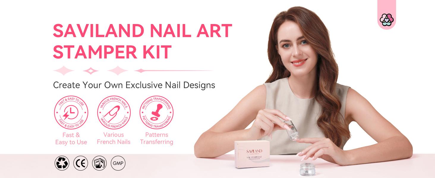 SAVILAND French Tip Nail Stamp Kit – 4PCS Silicone Stampers (Long & Short) With Scrapers For DIY French Manicures At Home Or Salon-quality Results