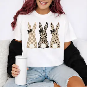 Plaid and Leopard Pattern Easter Bunny Trio T-Shirt | Easter Spring Shirt