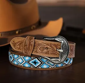 Western Full Grain Leather Belt Cowboy Cowgirl Belt with removable buckle 1.5" wide