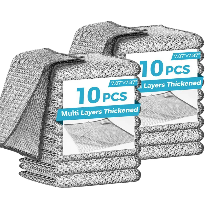 10/20/40-Pack Premium Stainless Steel Dish Scrubbers-10 Counts Dishwashing Rags，Multipurpose Non-Scratch Wire Dishcloths for Wet and Dry Use, Reusable Wire Cleaning Cloths for Kitchen, Sinks, and Pans Silver Removable, Washable & More