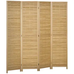 HOMCOM 4 Panel Room Divider, 5.5' Tall Bamboo Portable Folding Privacy Screens, Hand-Woven Double Side Partition Wall Dividers for Home Office, Natural