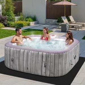 4-6 Person Inflatable Hot Tub, Portable Outdoor Spa with 130 Air Jets, Circulation Heating & Filter System, PVC Blow Up Tub for Backyard & Patio (Square)