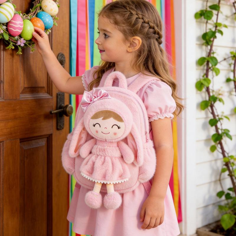 Gloveleya Easter Bunny Backpack for Toddlers - 11" Plush Doll Backpack with Detachable Rabbit Toy, Soft Stuffed Animal Bag for Girls 2-6 Years Old, Ideal Easter Basket Stuffer & Birthday Gift