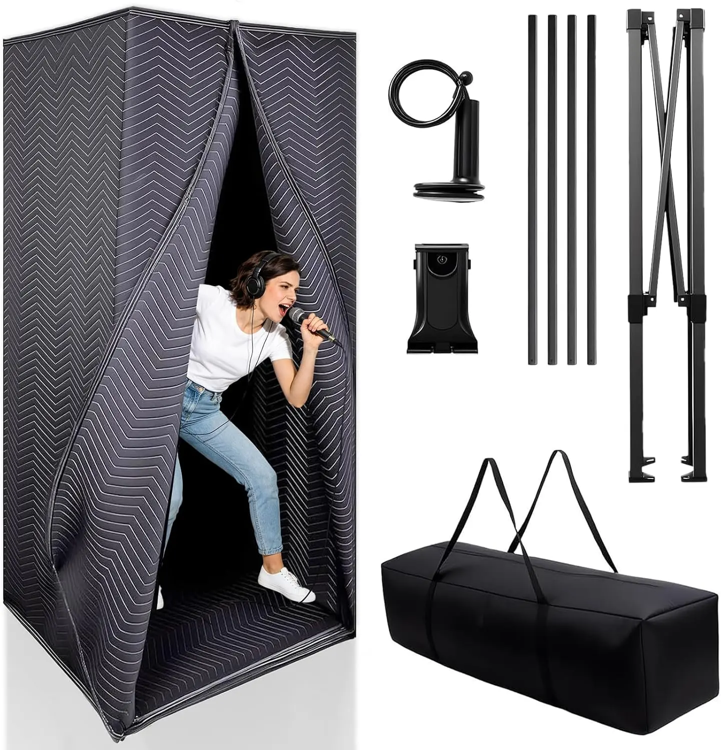 Portable Audio Recording Booth - 6.28 Ft Compact Foldable Soundproof Vocal Shield, High-Density Acoustic Blanket, Smartphone Holder for Singing, Podcast Recording