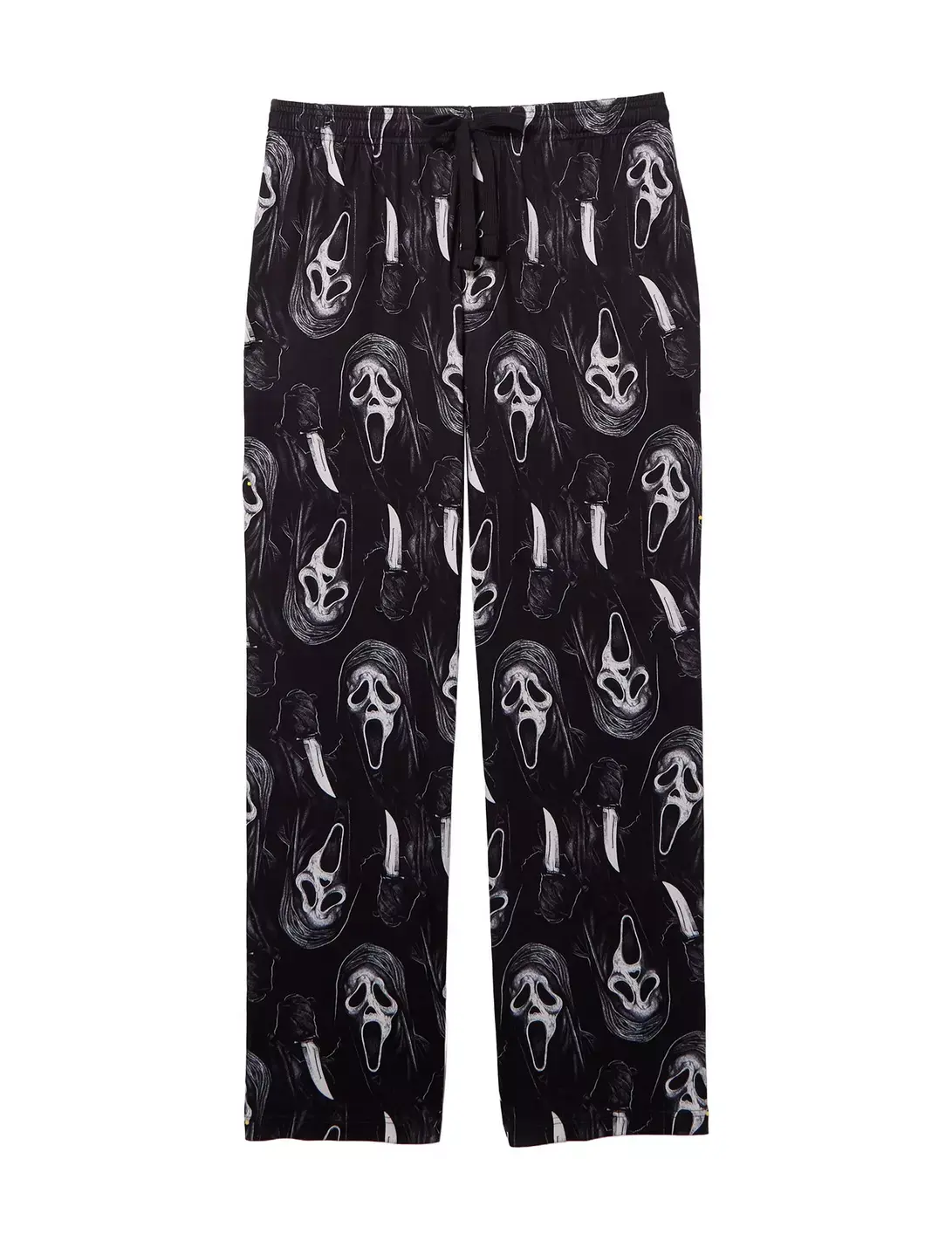 Halloween Ghost Face Knife Horror Mask Pajama Pants – Spooky Slasher Inspired Sleep Lounge Pants, Ghostly Mask Graphic PJs Bottoms, Dark Halloween Nightwear with Pockets, Cozy Unisex Homewear