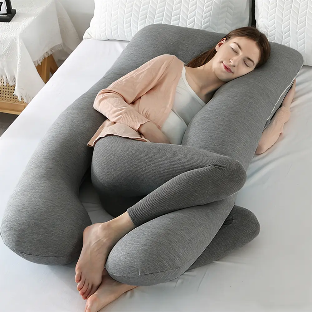 Ergonomic 43-in Full Body Pregnancy Pillow with Cooling Pillow Case, Back & Hip Pain Relief Support for Pregnant Women, Soft Comfortable Maternity Bedding (All Stages, New Arrival), Pillows
