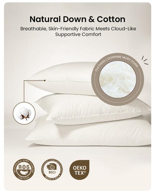 APSMILE 100% Organic Cotton Feather Down Throw Pillow Inserts Soft Decorative Square Pillows Insert