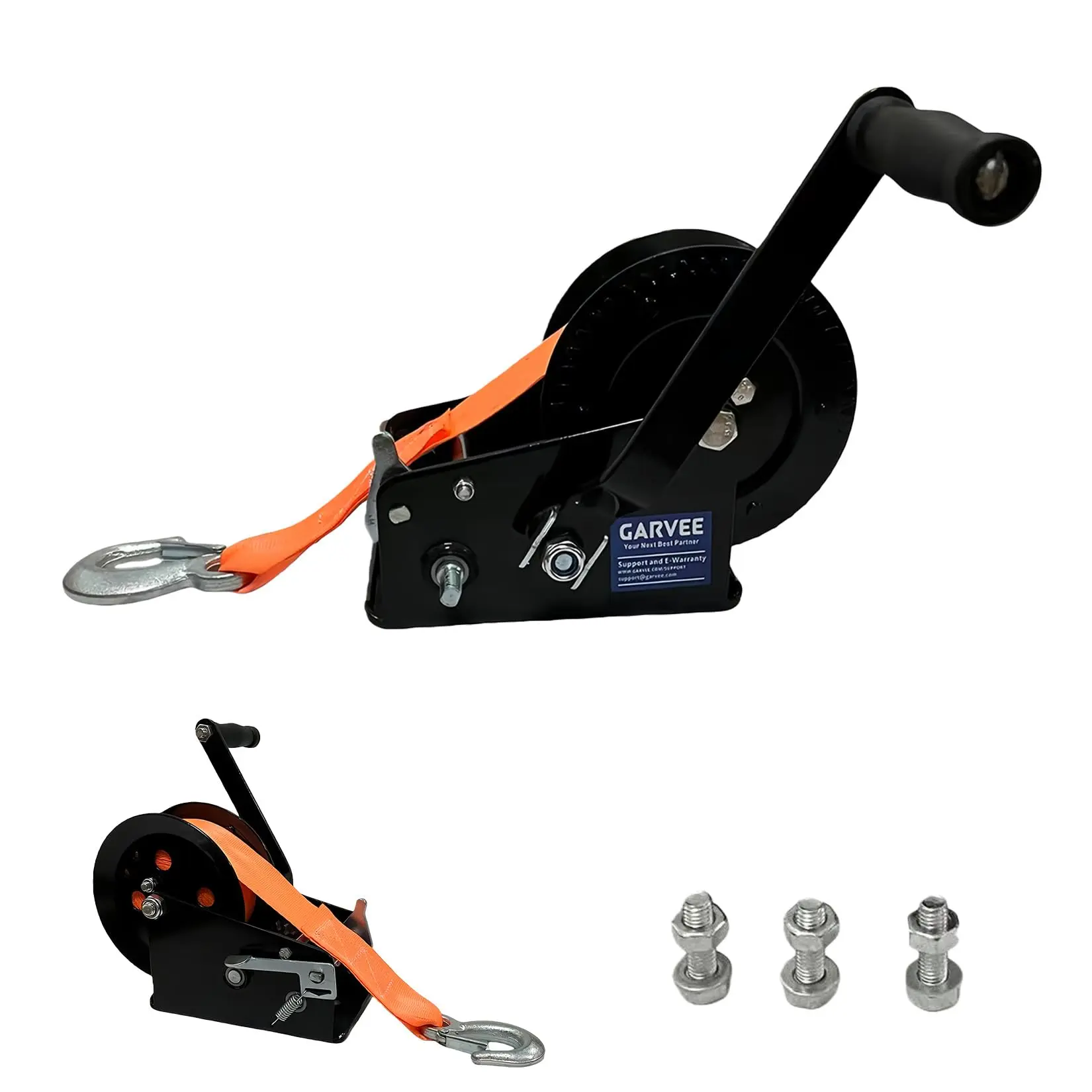 Garvee 3500lbs Heavy Duty Boat Trailer Winch with 33FT Strap, Dual-Speed 4:1/8:1 Gear Ratio, 2-Way Ratchet, Professional Hand Crank Winch for Boats, Trailers, Trucks, RVs, ATVs, Jet Skis