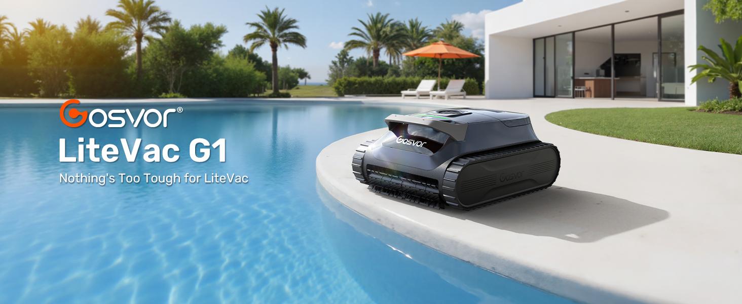 [2026 New] Gosvor Pool Vacuum LiteVac G1, Wall & Waterline & Platform Cleaning, Pool Vacuum, 15.2 lbs Ultra-Lightweight, Up to 200-Min Runtime, Double Filtration, Smart Navigation & App, For Pools up to 2153 sq.ft,back to school,back to school haul