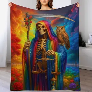 La Santa Muerte delas sieete potencias Flannel Blanket, Day of the Dead Art Print Pattern, Soft Cozy Lightweight Warm, Suitablefor Halloween Decor, Home Decor, Living Room,Bedroom, Sofa, Travel, Perfect Gift for Birthday,Anniversary, or Thanksgiving Day.,