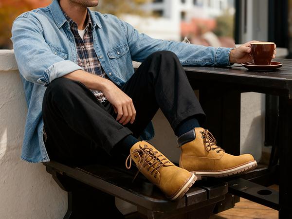 Bruno Marc [HighShield-1] Men's Slip-Resistant Cuban Heel Round Toe Lace-Up Boots Splash-Resistant Upper Textured Outsole Breathable Lining Optimal Comfort Walking Shoes