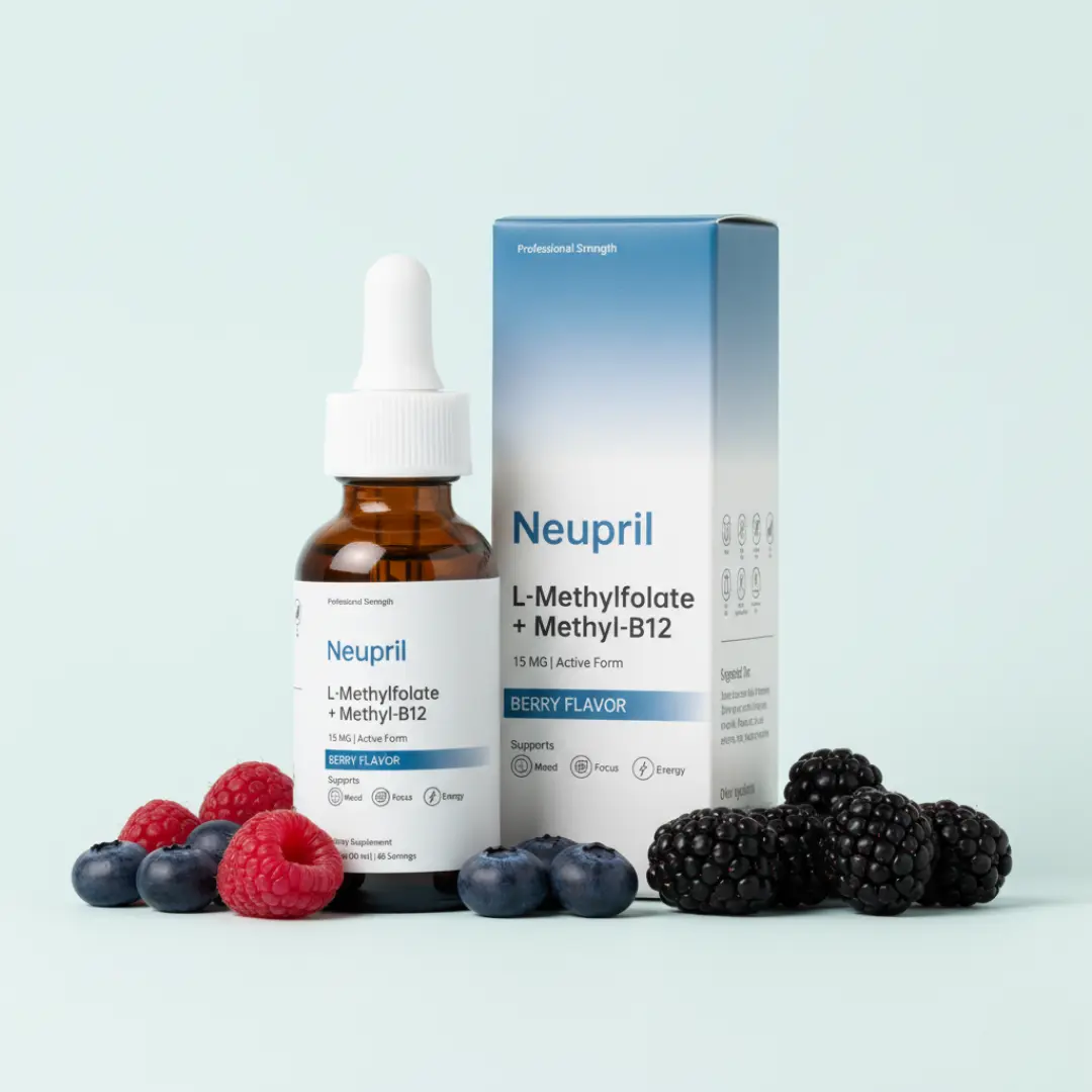Neupril Pure Methylfolate 15mg & Methyl B12 Liquid Drops - Pro Strength Active 5-MTHF Folate for MTHFR Gene Support - Supports Mood, Methylation, Energy & Cognition - Vegan & Non-GMO - Fast-Absorbing Sublingual Drops - No Synthetic Folic Acid