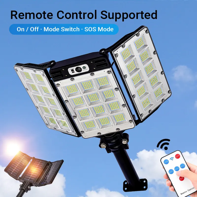 Solar Flood Lights 800 LEDs Motion Sensor Remote Control IP65 Waterproof 3 Brightness Modes Super Bright Outdoor Security Lights