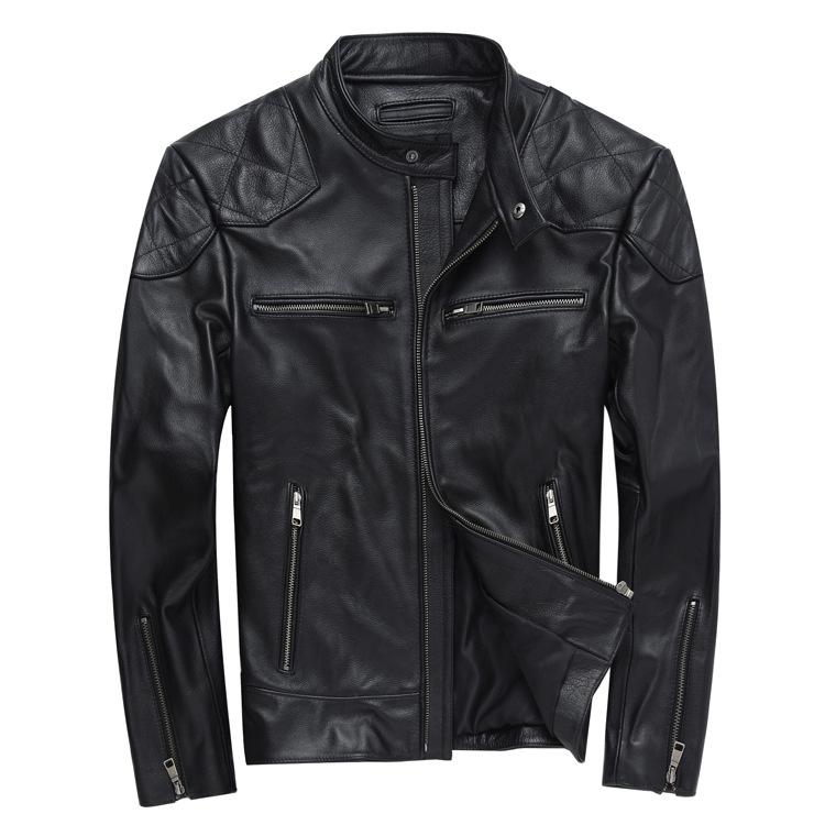 Stand-up collar leather leather jacket