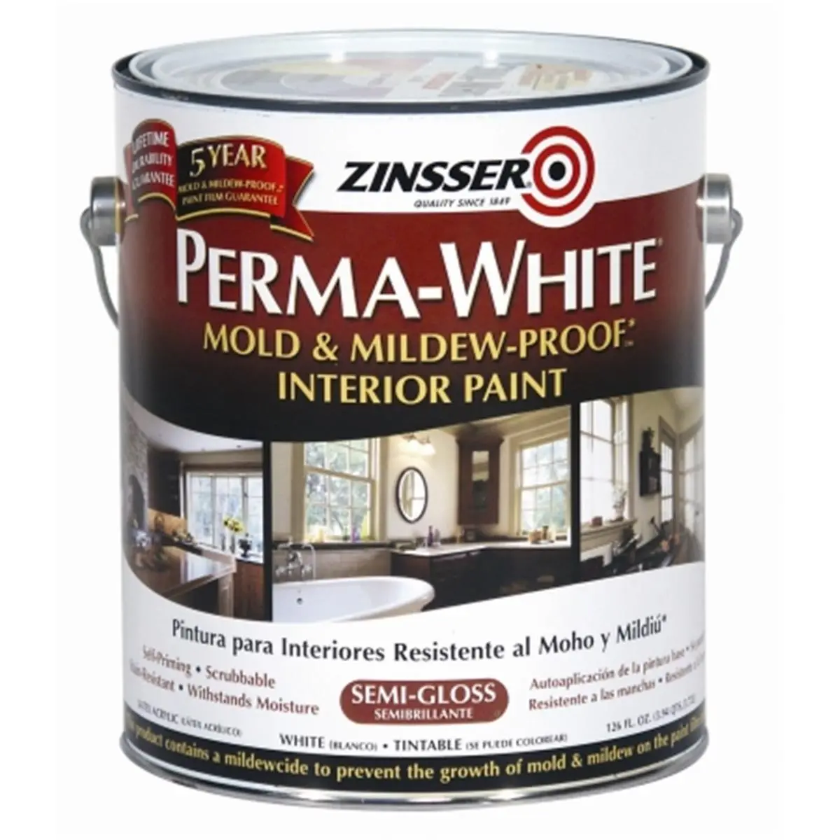 212 MAIN Rustoleum 02761 1gal Semi-Gloss Perma-White Mildewproof Home Wall Paint, Quick Drying Self-Priming Stain-Resistant Bathroom Quick Drying Paint