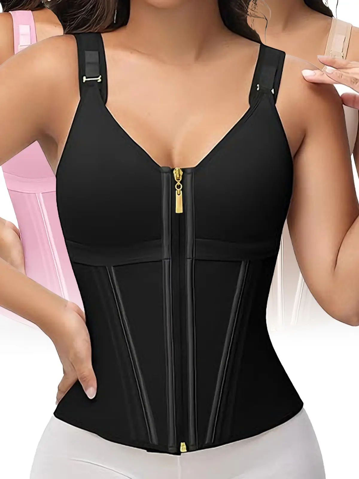 Waist Shapewear for Women with Bra Tummy Control Waist Trainer Corset for Women Clip and Zip Waist Trainer Girdle Workout Shapewear with Adjustable Shoulder Strap Solid Color Adjustable Shoulder Strap Shapewear Tops