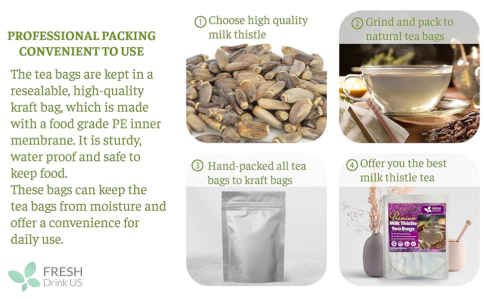 【FreshDrinkUS】 Premium 75 Milk Thistle Tea Bags, 100% Natural & Pure from Milk Thistle Seeds. Milk Thistle Seed Herbal Tea. Milk Thistle Seed Tea. Made with Natural Material Tea Bags. No Sugar, No Caffeine, No Gluten, Vegan. Beverage