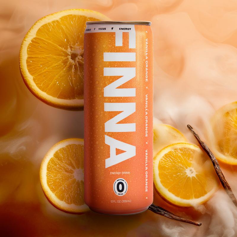 FINNA Vanilla Orange Clean Energy Drink - Lightly Carbonated, 13 Total Ingredients, No Sugars, Less Preservatives