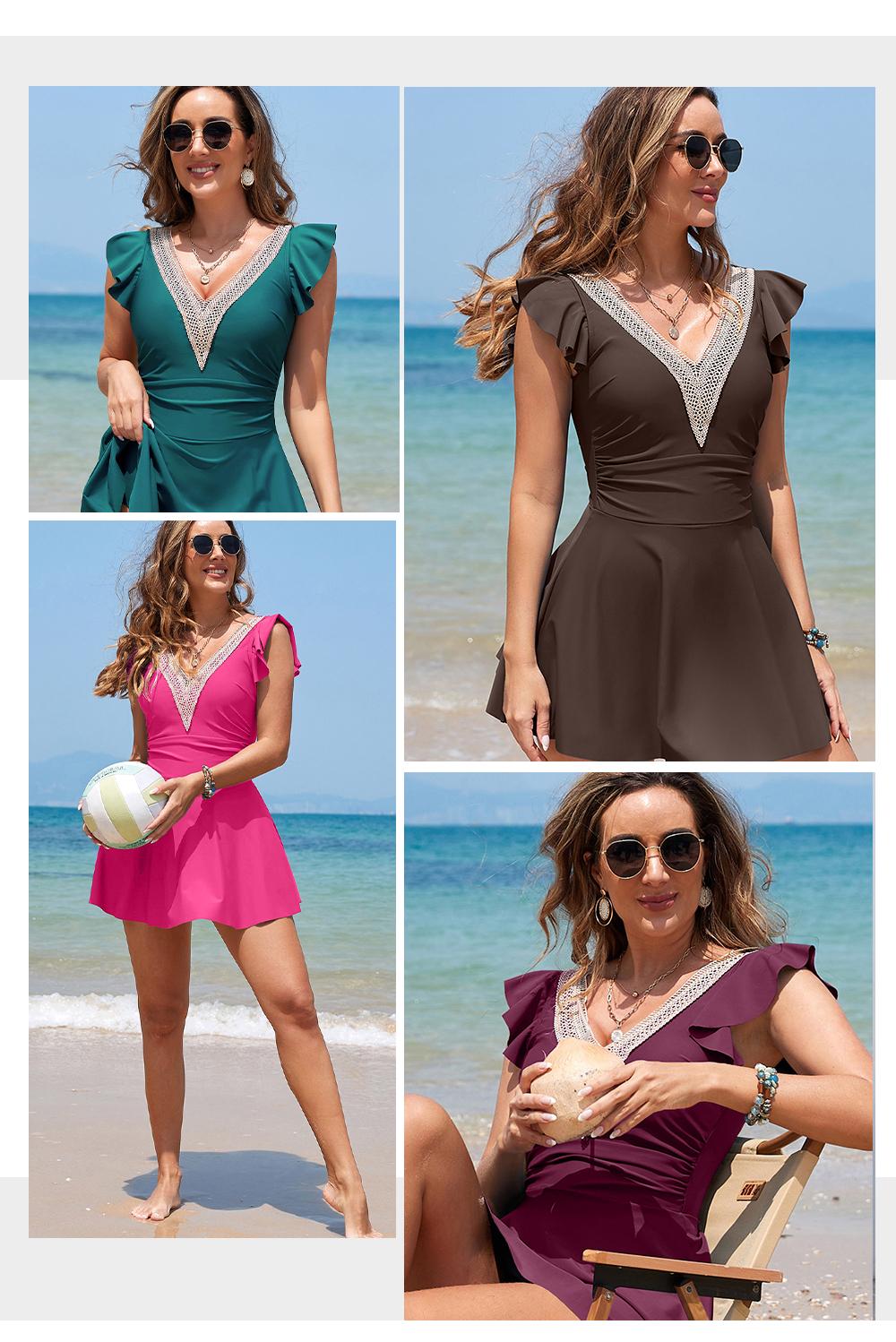 Aleumdr Women Summer SwimDress One Piece Swimsuit with Skirt Tummy Control Bathing Suits Modest Swimwear Swim Romper Sport Swimming Clothing Beach SpringStatements