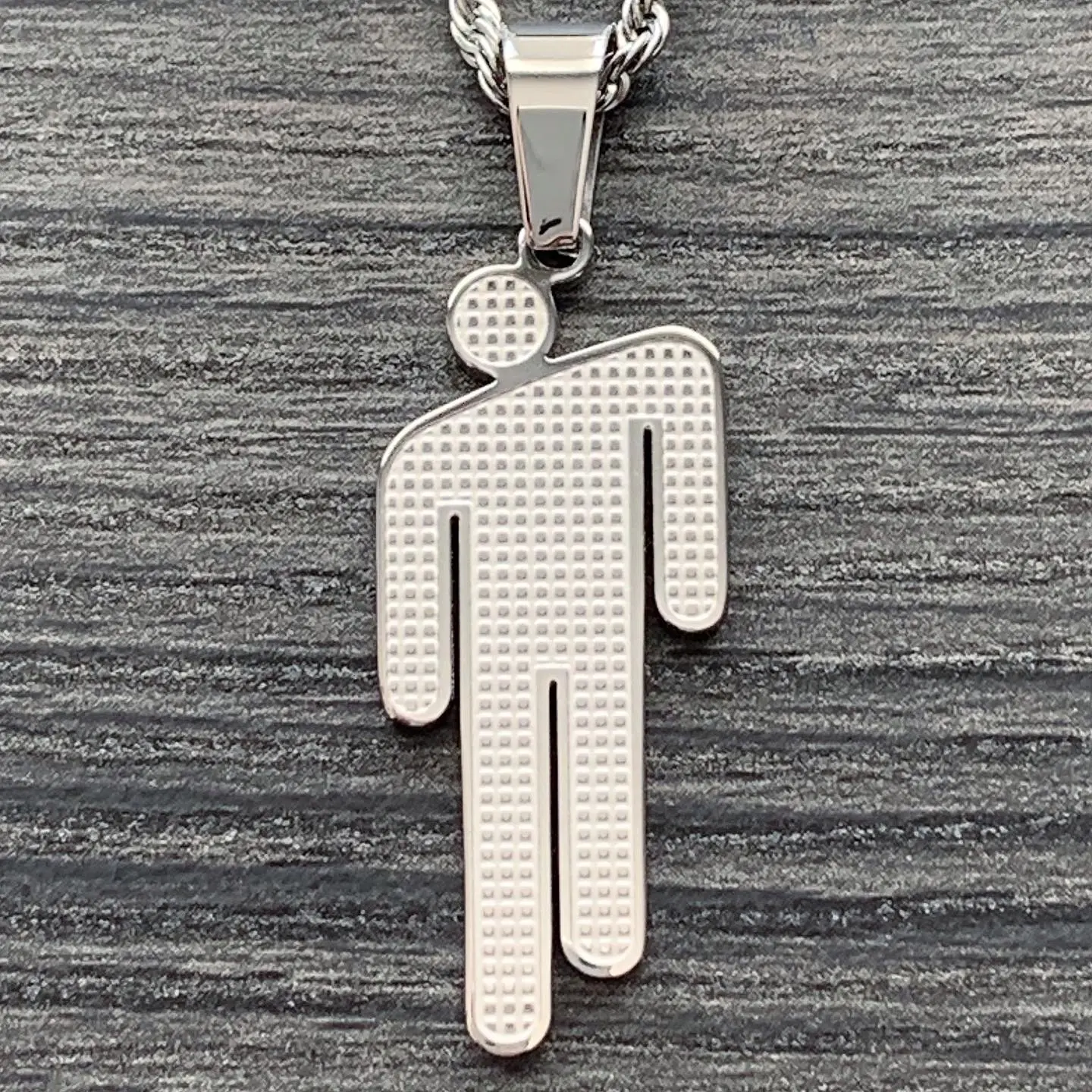 Billie Necklace - 1.25" Etched & Polished Stainless Steel Polo Pendant Laser Engraved Satin Finish Mirror Quality Shiny Reflective Choice of Chain Free Gift Included