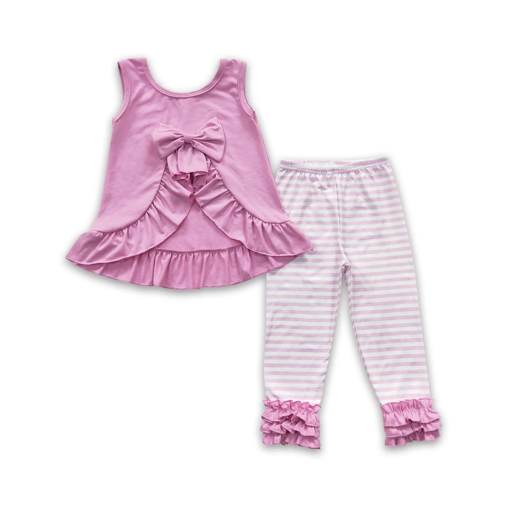 Cocokids Kids Girl Spring Clothing Set Pink Bows & Ruffles Pants Outfit Trendy Pants Outfit