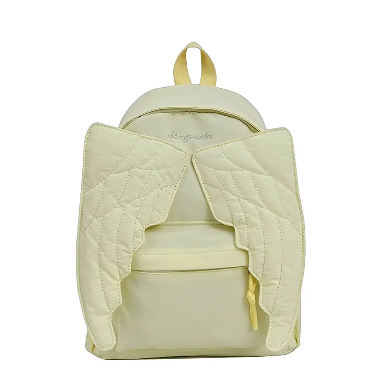Kawaii Coquette Angel Wing Backpack, Quilted Nylon Aesthetic Daypack with Adjustable Padded Straps, Spacious Lightweight School Book Bag for Teen Girls Back To School Travel Daily Outdoor Y2K Streetwear