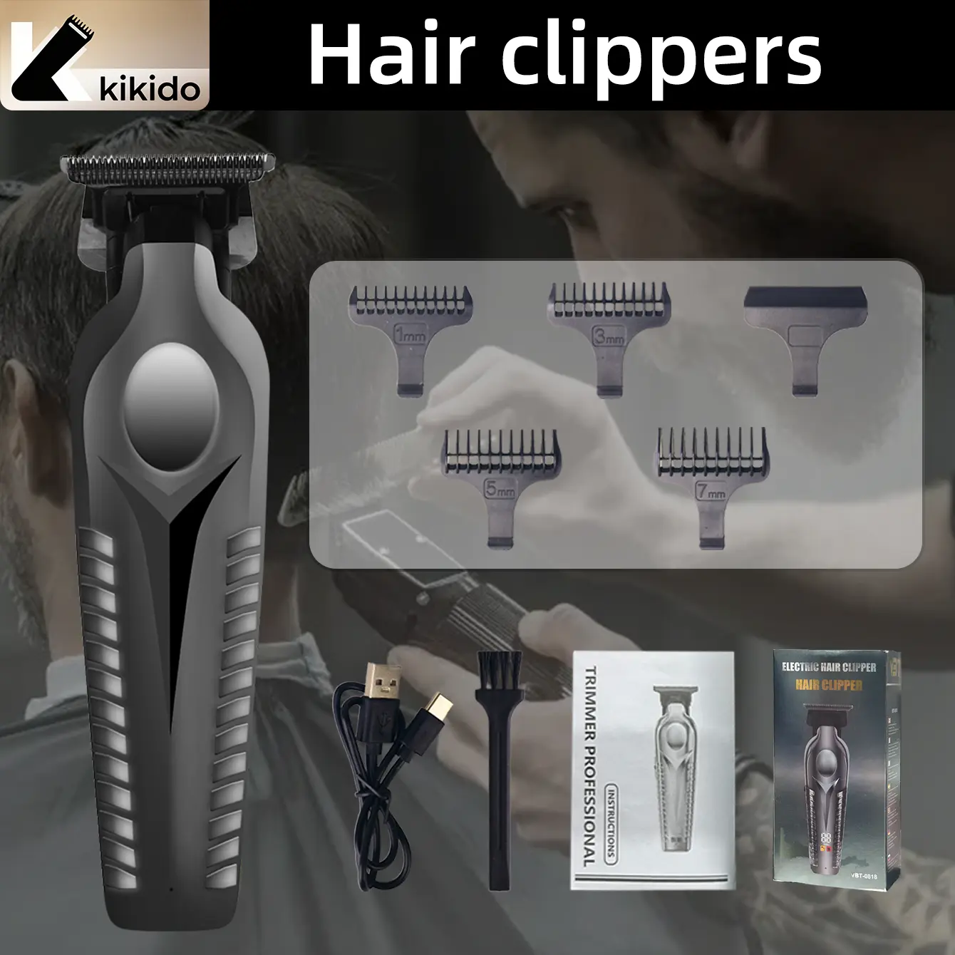 Kikido Men’s Electric Hair Clippers Set - Cordless Professional Trimmer with 1-7mm Guide Combs, USB Rechargeable, Precision T-Blades for Home Barber Use