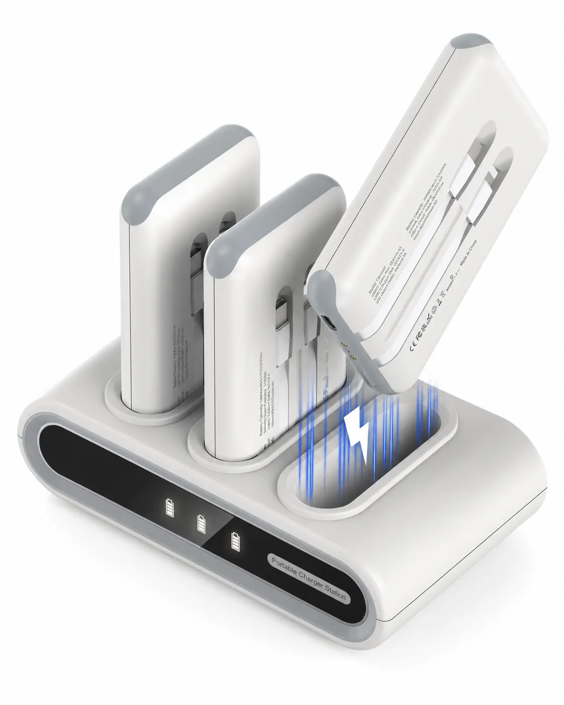3-Pack Compact 10000mAh Battery Power Bank, Portable Phone Accessories with Built-in USB Cables, 3 Outputs & 1 Input Family Charging Hub, Includes 140 DIY Stickers for Home, Office