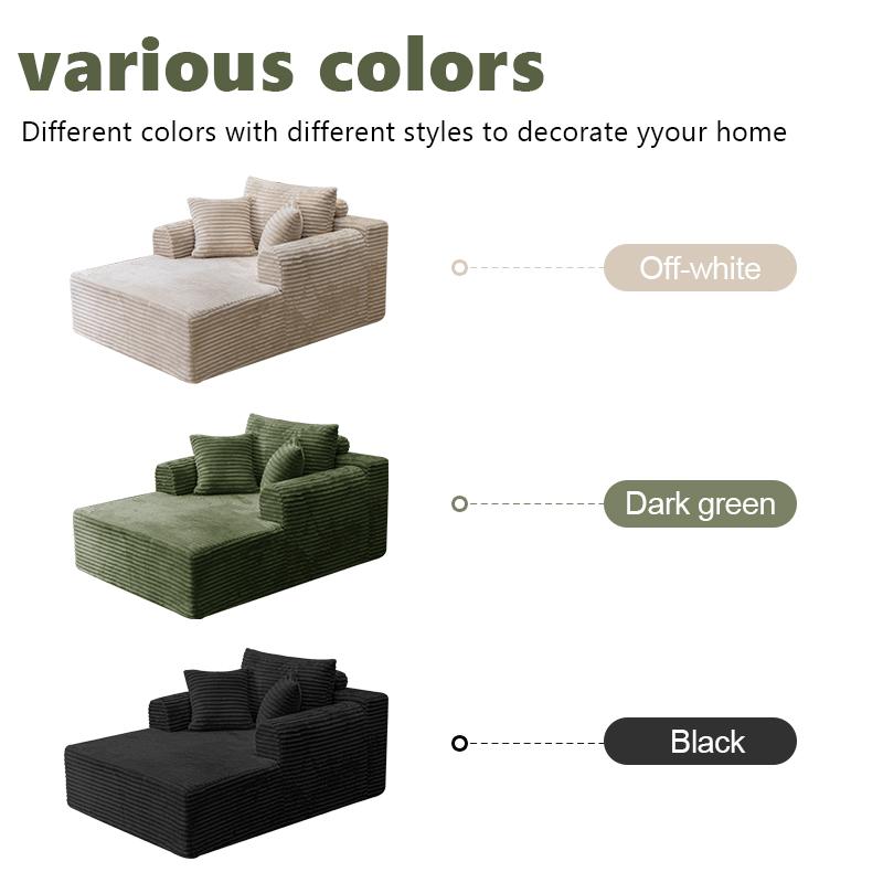 Oversized Boneless Chaise Lounge Upholstered Sofa Bed with Throw Pillows and Armrests Indoor Sleeper Chair Luxurious Plush Corduroy Chair Bed for Living Room No Assembly Required Black Color