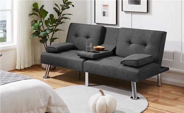 Yaheetech Convertible Fabric Futon Sofas&Sofa Bed with 2 Throw Pillows & Drop-down Cup Holders, 3-In-1 Adjustable Futon Couch Yaheetech Convertible Fabric Futon Sofas&Sofa Bed with 2 Throw Pillows & Drop-down Cup Holders, 3-In-1 Adjustable Futon Couch
