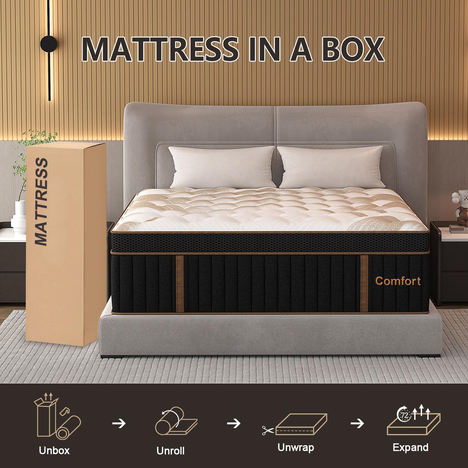 12"14" Twin Full Queen King Size Mattress in a Box Hybrid Spring Memory Foam, Medium Firm Ergonomic Mattress