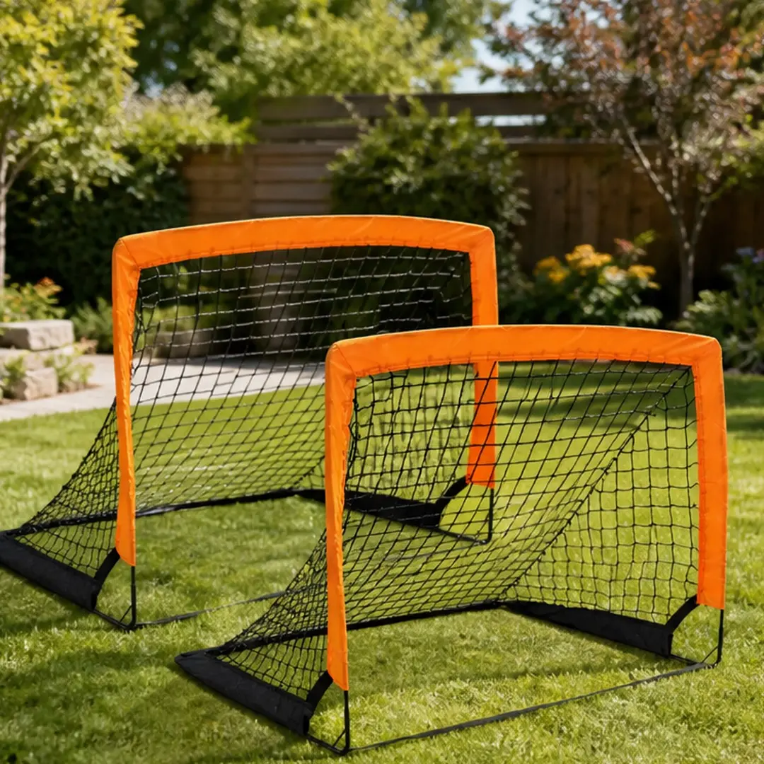 2 Pack Pop Up Soccer Goals Portable Soccer Nets for Kids Youth Adults Outdoor Backyard Soccer Goal Set with Carry Bag Ground Stakes Fiberglass Oxford Fabric Steel Multiple Color Options for Training Games, Black/Orange Color Options