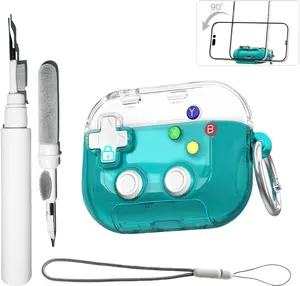 Safety Lock Case Compatible with Airpods Pro 3 with Kickstand, Cleaner Kit Keychain Lanyard, Cartoon Cute Funny Clear Game Pattern Shockproof Drop-Proof Cover Men Women